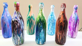 Paint Pouring Fun! Using Arteza Acrylic Pouring Paint | Bottle Craft | Bottle Art