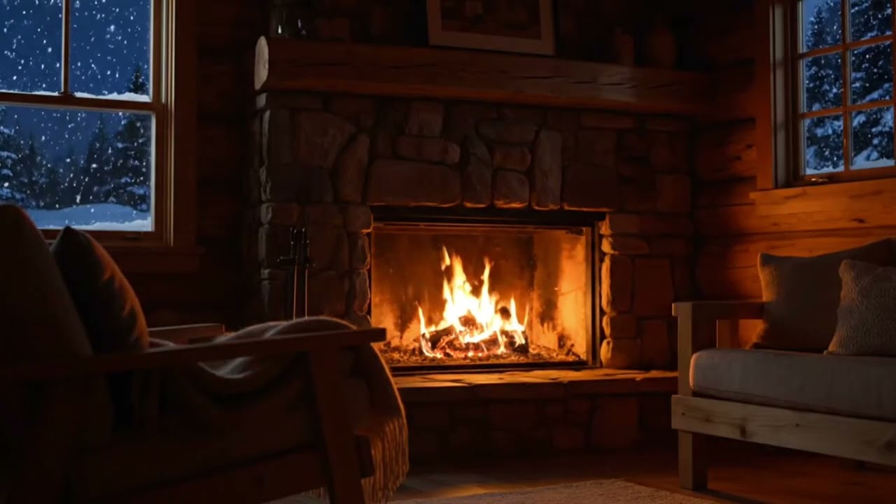 Cozy Fireplace & Gentle Piano 🔥 Winter Night Ambience for Sleep and Relaxation #sleep  #sleepsounds