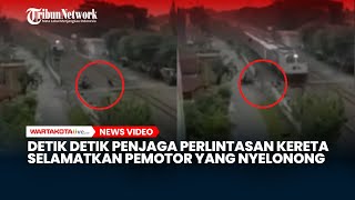 Detik Detik Penjaga Perlintasan Selamatkan Pemotor Nekat Lewat Saat Kereta Api Melintas