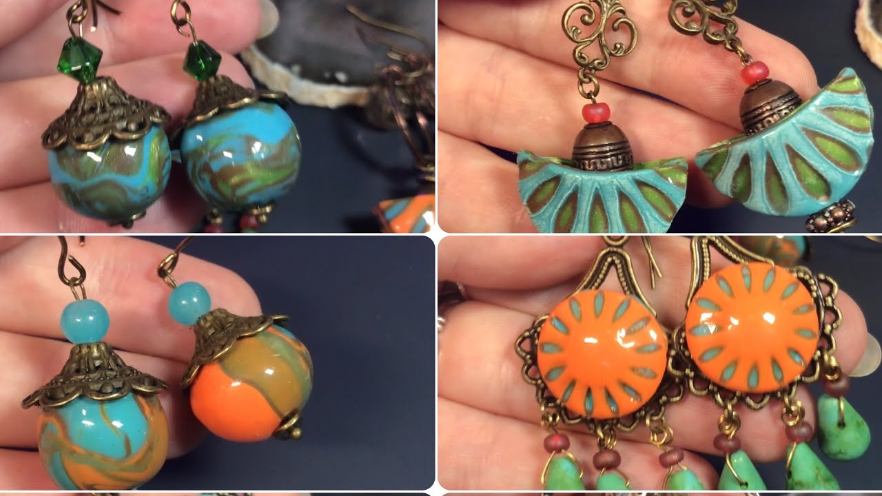 Техника резьбы по полимерной глине. Искусственная керамика. Богемские серьги. Моя уникальная техника