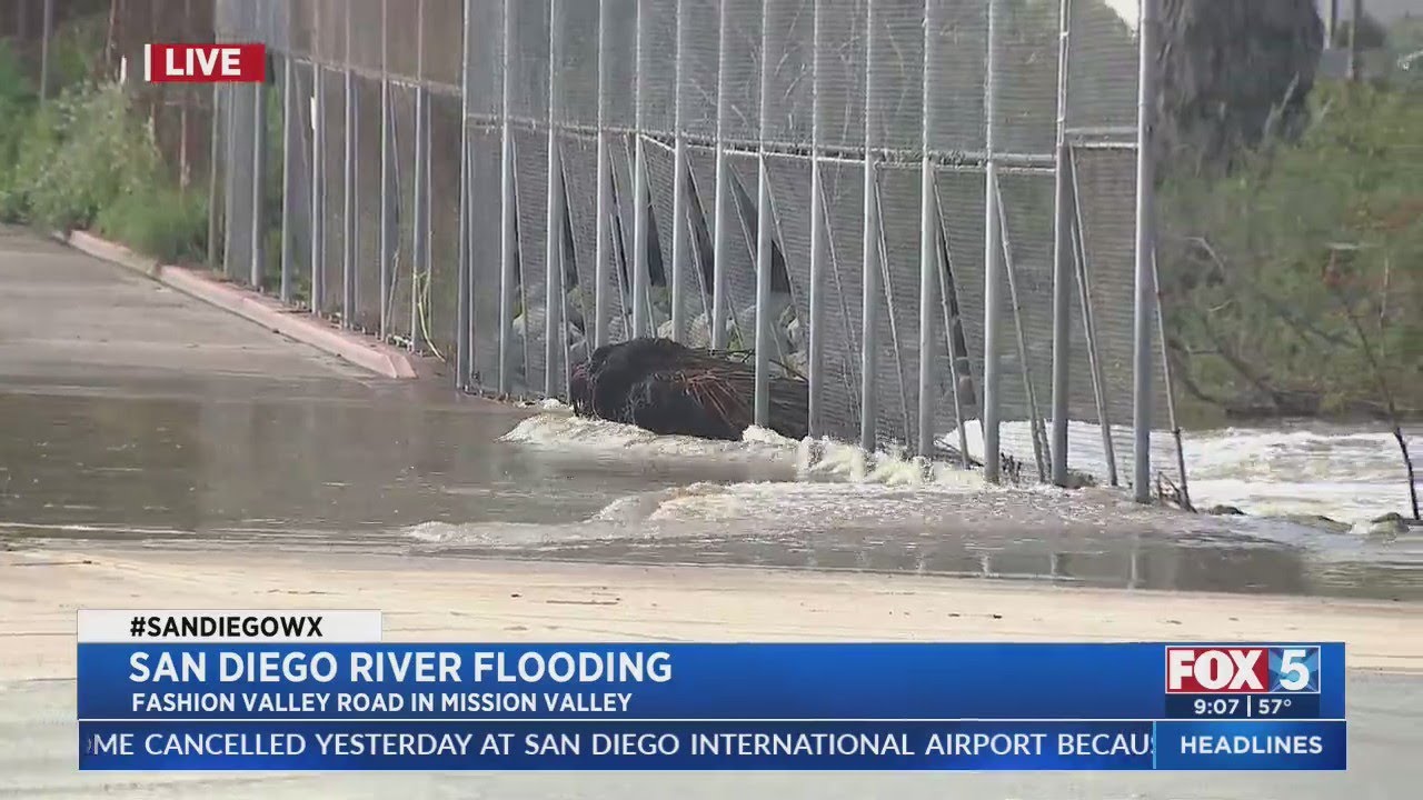 San Diego River Flooding Causes Road Closures - YouTube