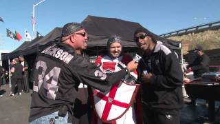 Recorded 11/15/09 at oakland coliseum during the pregame tailgate
party. raider greg, host of nation videocast and podcast, mingles
with...