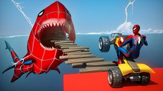 GTA 5 Crazy Ragdolls | Spiderman On Rainbow Spiders Bridge (Spiderman Fails Shark Jumps)