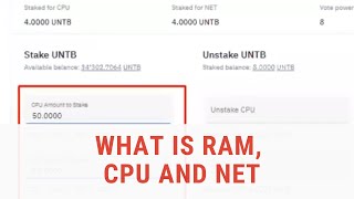 In details of RAM - CPU - NET. RAM, CPU and internet access / Cryptounit Blockchain