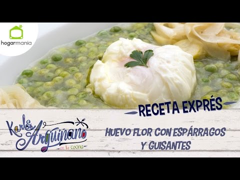 Receta de Huevo flor con espárragos y guisantes