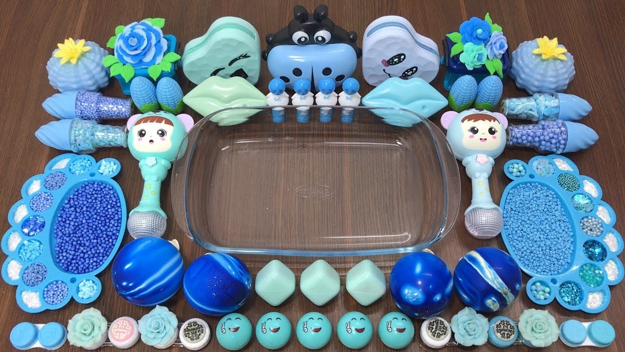 BLUE SLIME | Mixing Random Things into Clear Slime