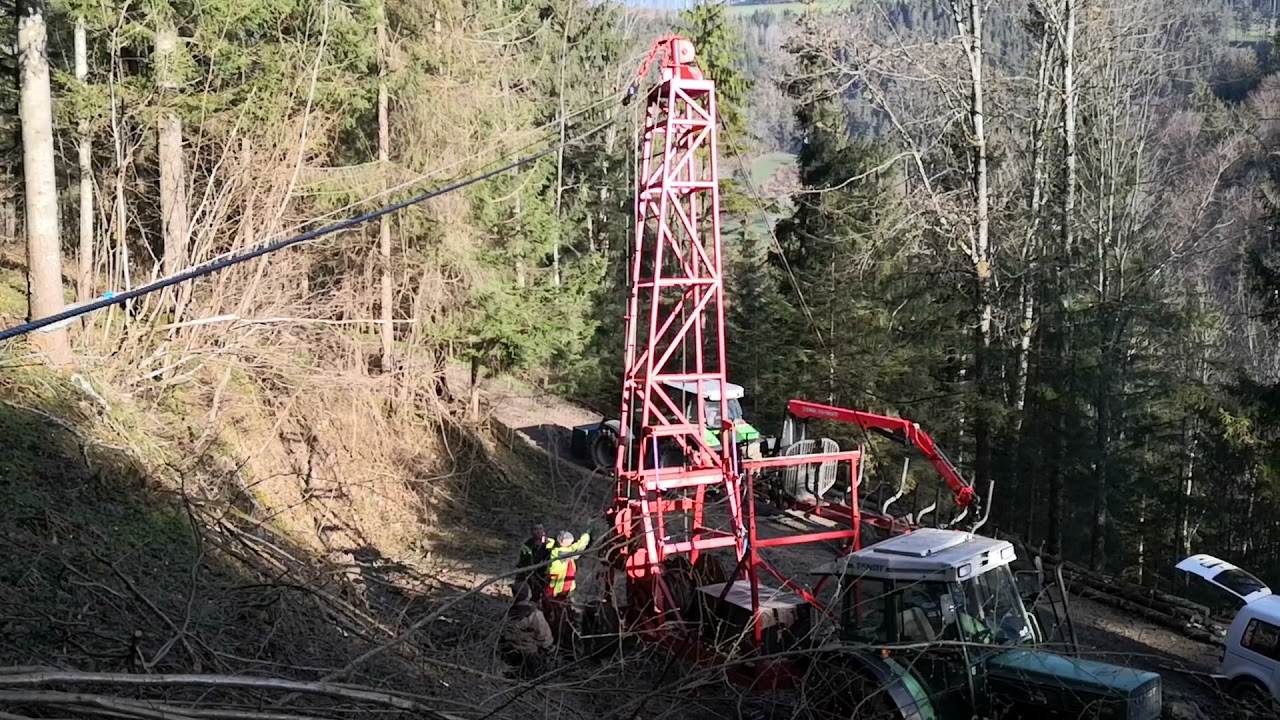 Seilkran Kippmast Abspannseile spannen