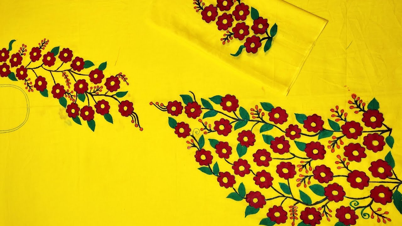 HOW TO MAKE FABRIC KAMEEZ DESIGN WITH PAINT IN EASY WAY HAND PRINT