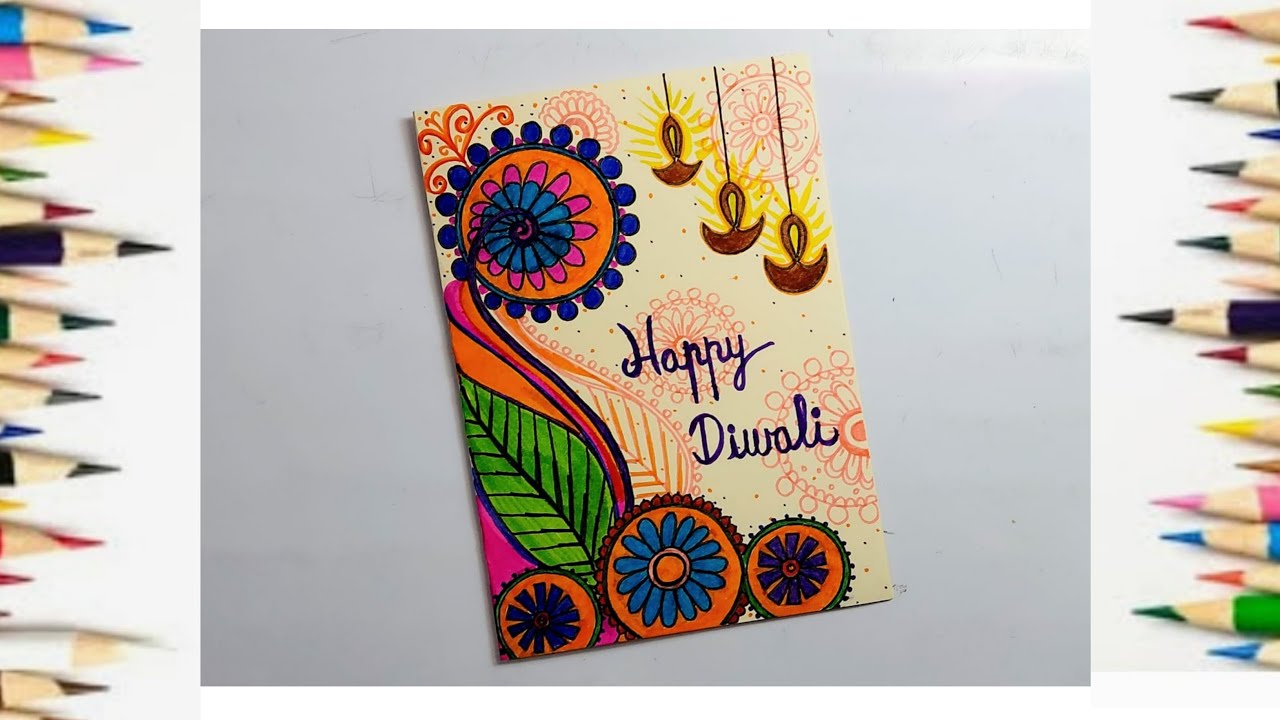 How to draw Diwali greeting card drawing l Happy Diwali handmade