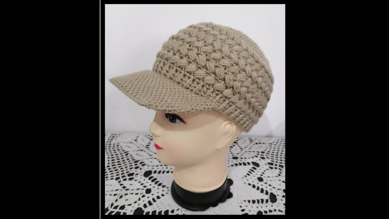 Gorro con visera punto puff para adulto tejido a Crochet, fácil de hacer. Parte 1