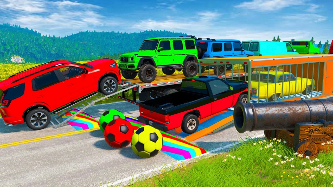 Flatbed Truck McQueen | Transportation with Truck - Pothole vs Car | BeamNG.Drive Gameplay #49