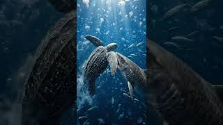 Giant Leatherback Turtle vs Giant Tiger Shark #cinematicnature #cinematicnature #deepsea #aivideo