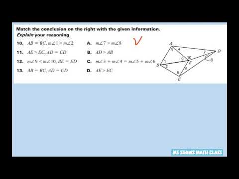 Match the conclusion on the right with given statements. Hinge Theorem, or Converse Hinge Theorem