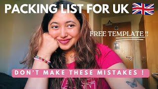 UK Packing list for international students | FREE PACKING LIST TEMPLATE | Packing guide for UK