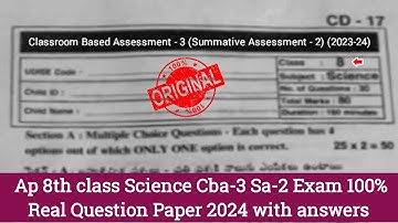 💯ap 8th class Physical Science CBA-3 Sa2 real question paper 2024|8th Sa2 physics paper answer 2024