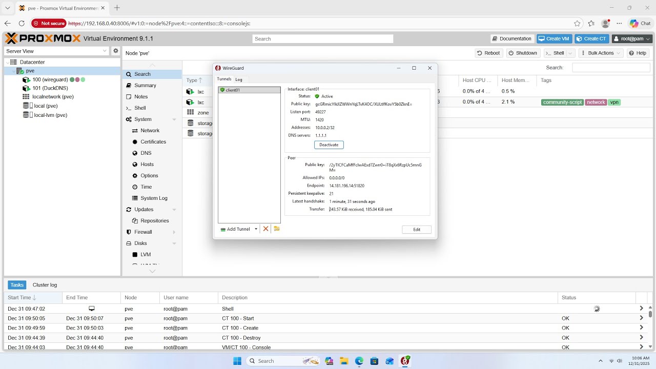 Use Proxmox as a VPN server with WireGuard.