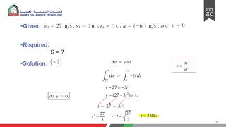 Applied Dynamics Rectilinear Kinematics - example # 1