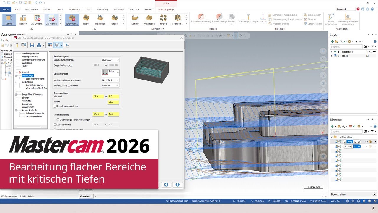 Mastercam 2026 | Bearbeitung flacher Bereiche mit kritischen Tiefen ...