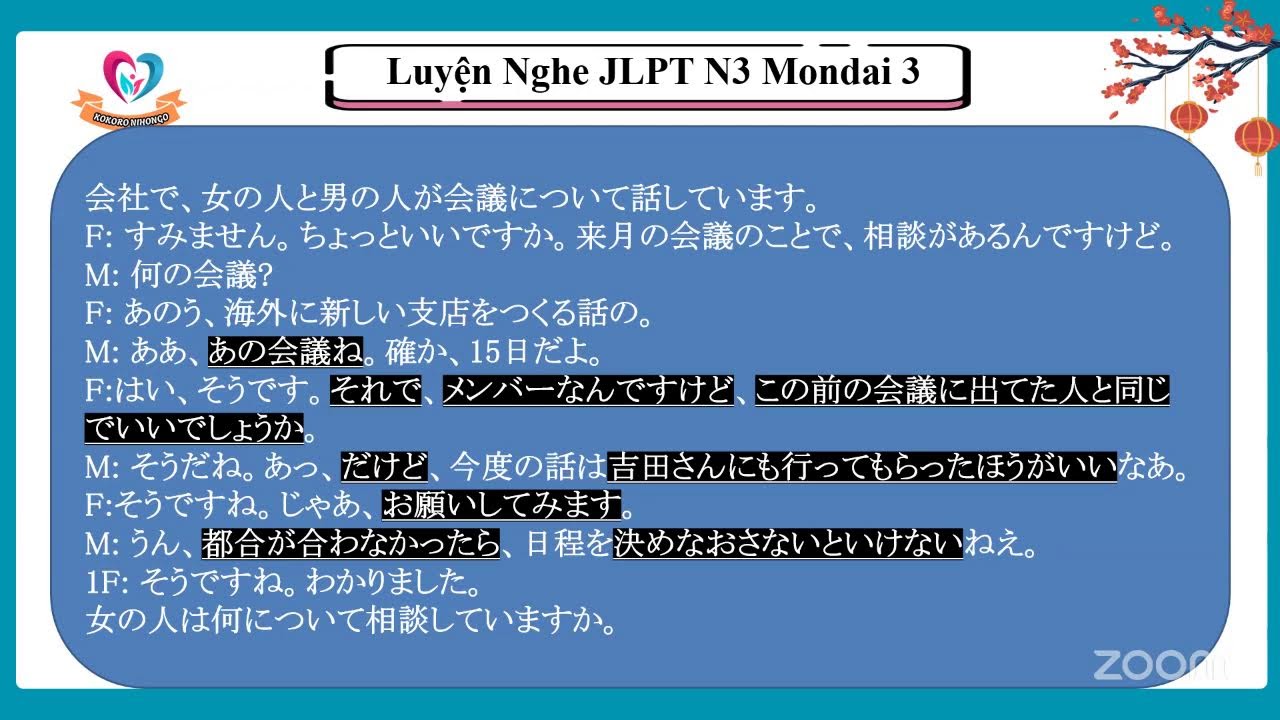 Luyện nghe JLPT N3 Mondai 3 Ngày 2
