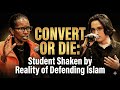 دانشجوی ساده لوح مدافع اسلام حقیقت تلخ آیان هیرسی علی در مورد تغییر مذهب یا مرگ را دریافت می کند
