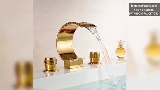 Waterfall Deck Mount Gold Bathroom Bathtub Dual Handle Faucet Mixer Tap