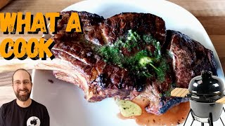 HOW TO REVERSE SEAR A TOMAHAWK STEAK ON THE ALDI KAMADO || CAVEMAN STEAK