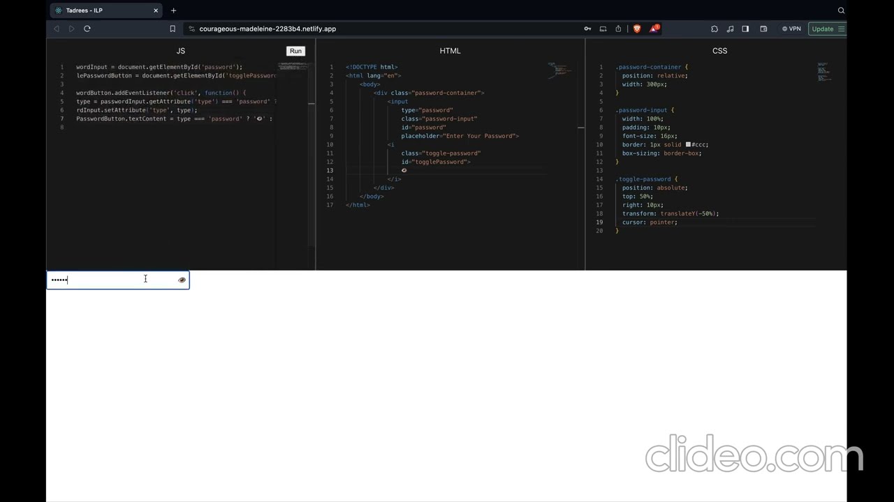 Snippet #1 - Simple Password Input Field with Eye Icon Toggle | Easy HTML, CSS & JavaScript Tutorial