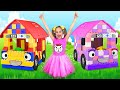 Sasha construye autobuses de juguete a partir de bloques de colores y juega juegos al aire libre
