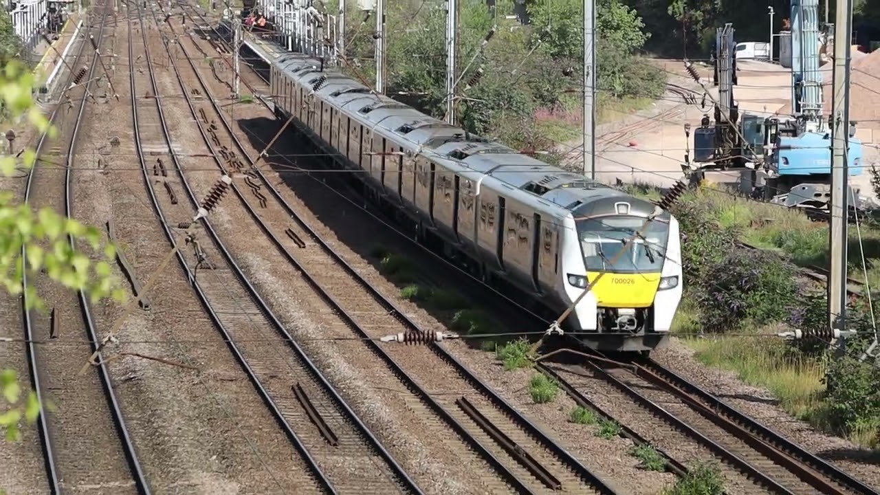 Class 700 departs Hitchin with a horn
