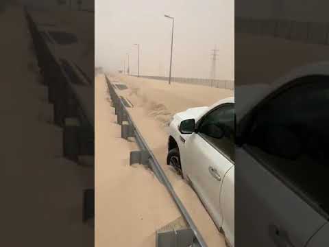 مشهد مخيف الكثبان الرملية تطمس معالم طريق بالكويت