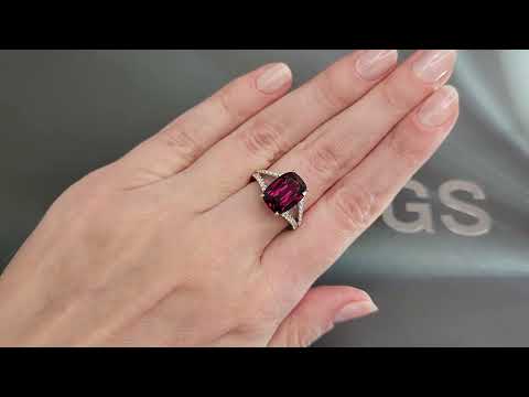 Ring with rare umbalite garnet 6.52 ct and diamonds in 18K white gold Video  № 2