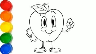 How to draw Apple cartoon for kids and toddlers