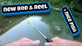 Creek fishing with a new Lew's rod and reel combo from Walmart.