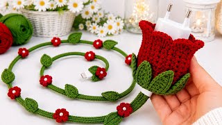 Don't Miss This! 🌹 Easy Crochet Rose Charger Cover & Cable Protector Tutorial