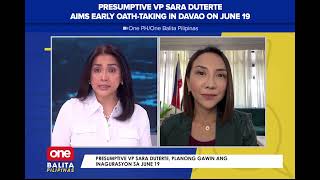 Presumptive VP Sara Duterte aims early oath-taking in Davao on June 19