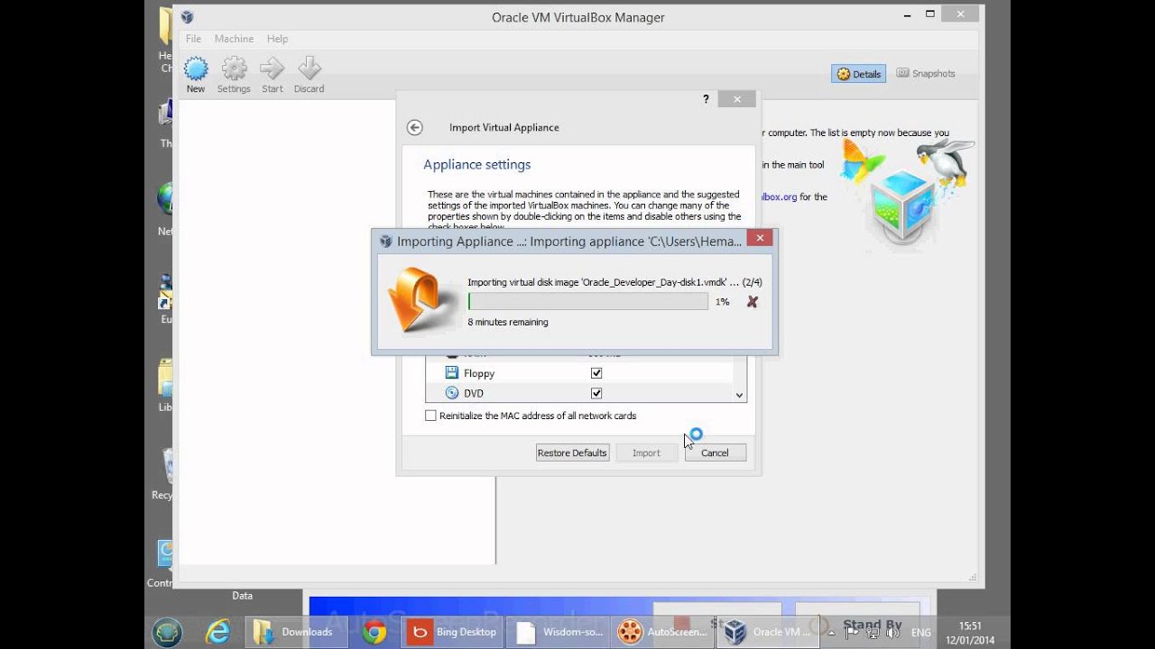 Importing the Oracle Database VM (silent)