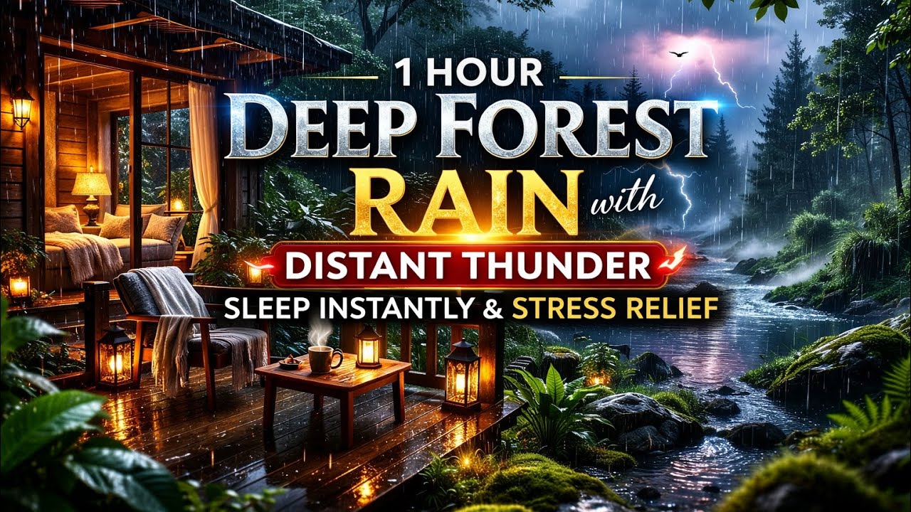 Fall Asleep in Minutes 🌧️ 1 Hour Deep Forest Rain with Distant Thunder