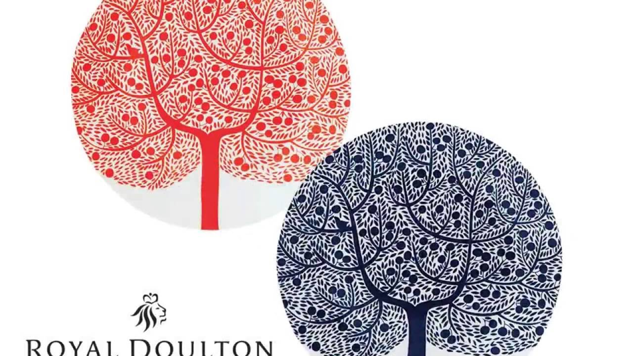 【レア美品】ロイヤルドルトン★TIVERTON★ペア　セット ロイヤルドルトン フェイブル プレート22cm ツリー レッド・ブルー