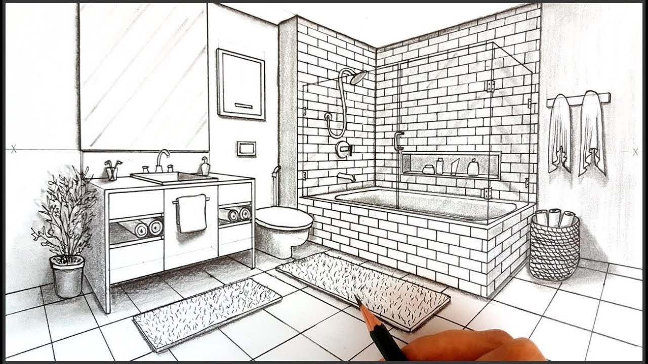 Drawing A Bathroom In Two Point Perspective Timelapse