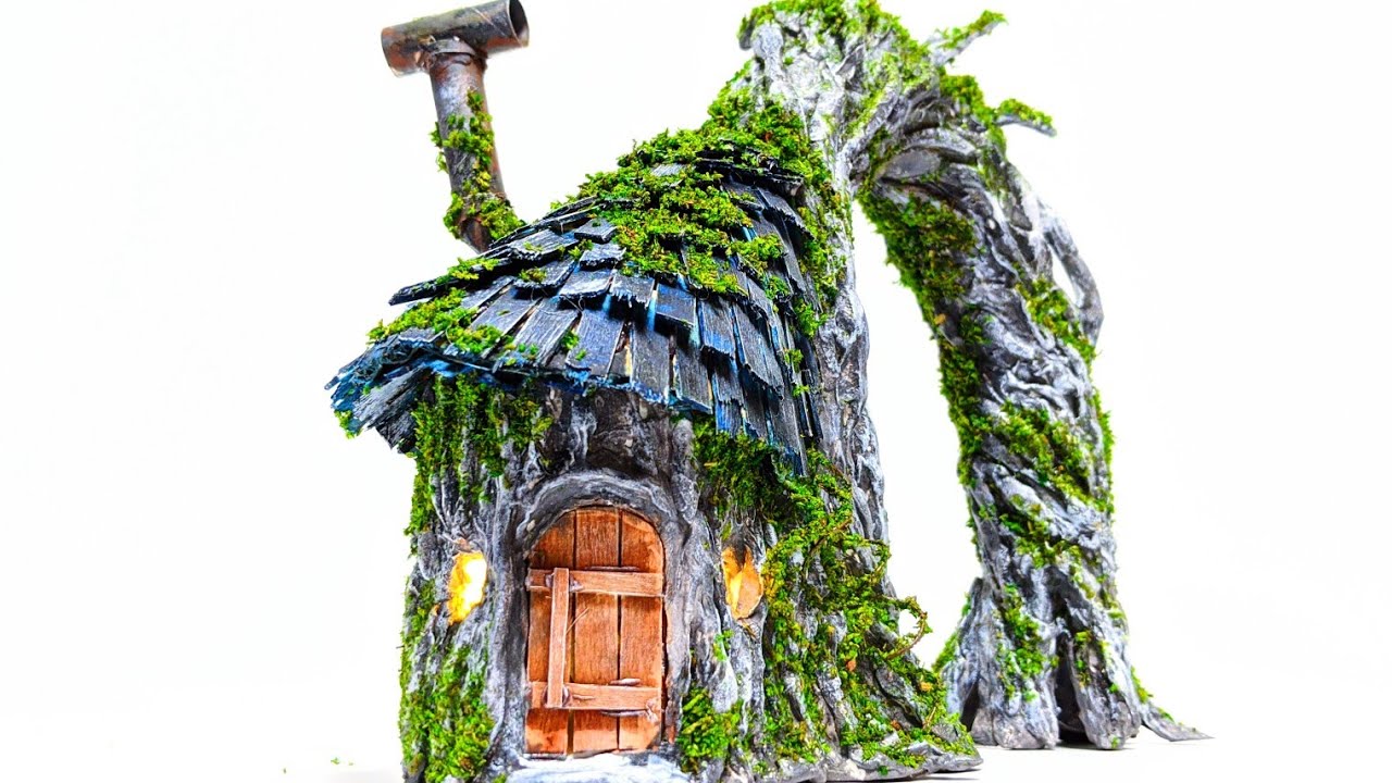 DIY Fairy House Using Cardboard / How to Make a Fairy House / Clay Tree House / ツリーハウス
