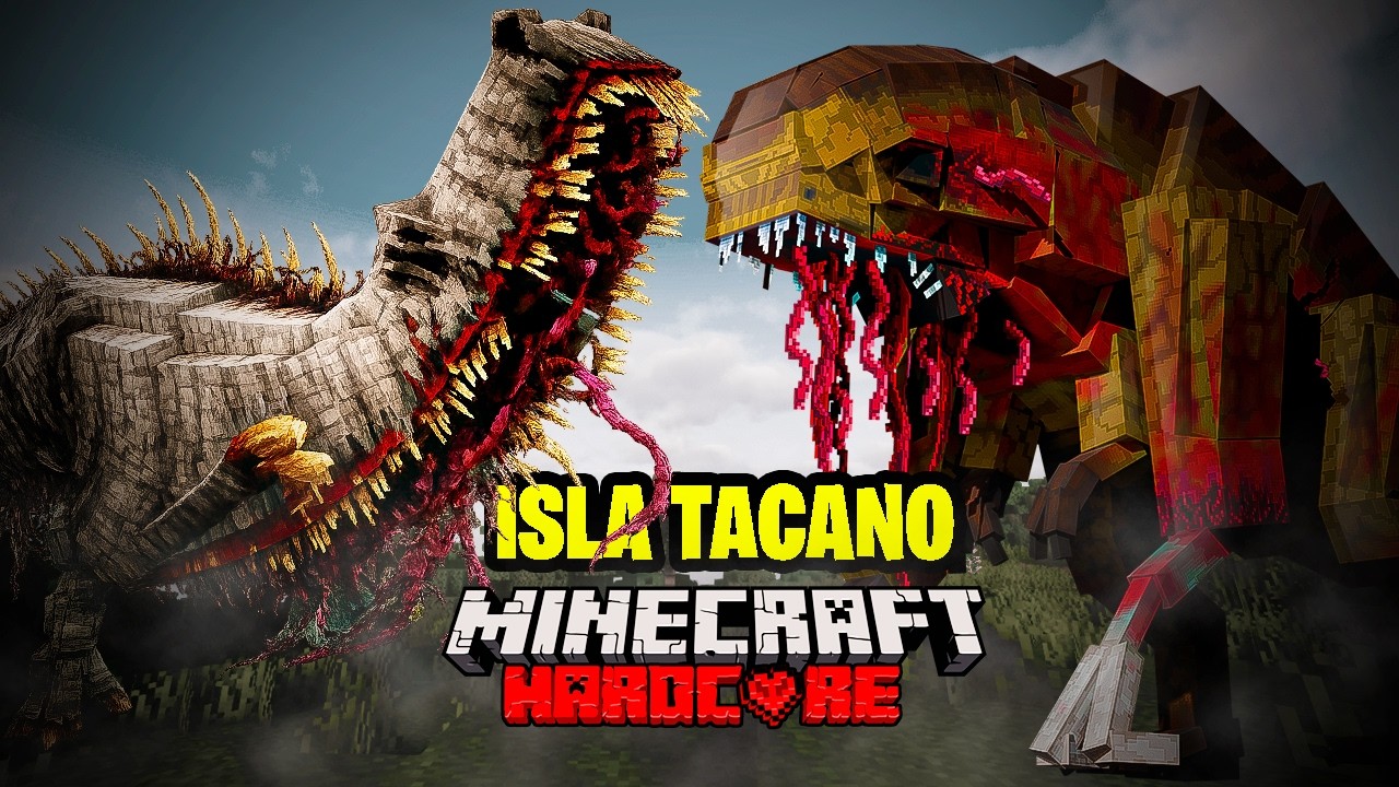 Я выжил после сражений с паразитическими динозаврами на острове Такано в Minecraft.