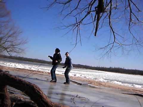 Cec and Kim Boot Scooting on Ice in Lake Eufaula OK