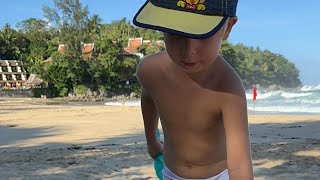 Kid Happy YAN and big waves 🌊 in Karon beach