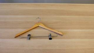 Ollieroo Solid Natural Finish Wooden Suit Hangers with Anti-rust Pant Clips, Pack of 30