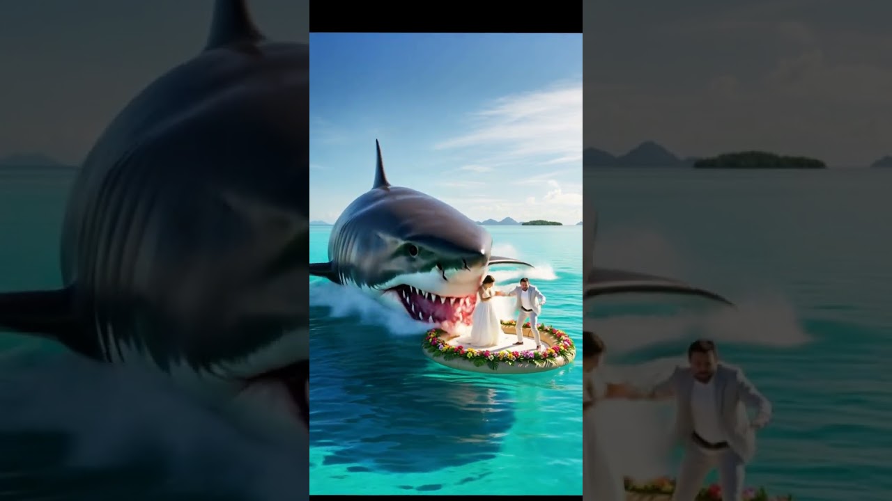 Groom pulled into ocean by giant shark during shocking beach wedding 