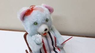 60s UNIQUE MASUDAYA TIN BATTERY/OP MAKE-UP BEAR WITH BOX WORKS MODERN TOYS JAPAN