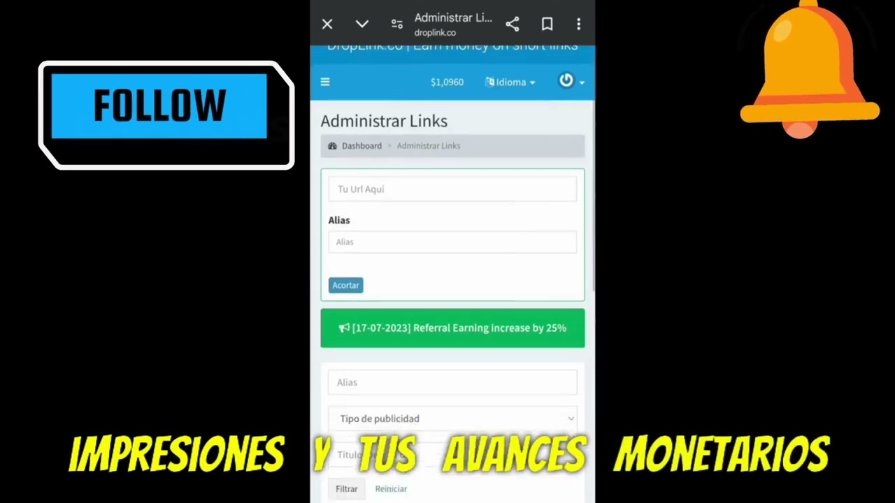 🧐🤓👉🧠COMO ACORTAR EXITOSAMENTE CUALQUIER ENLACE EN 🔴DROPLINK🔴/// TUTORIAL FACIL Y RAPIDO👈⏱️⌚🤓