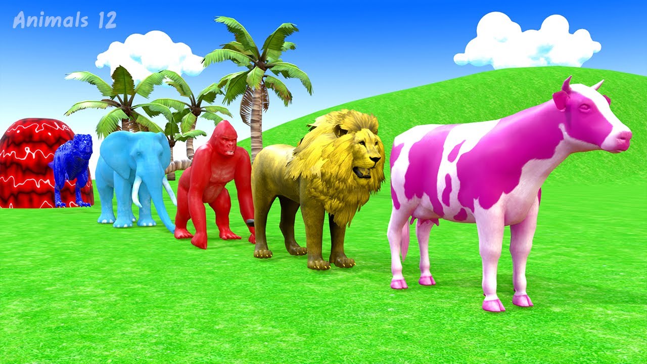 Long Slide Game With Elephant Gorilla Buffalo Hippopotamus Tiger 3d Animal Game Funny 3d Animals