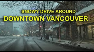 (4K). Driving Around Snowy Downtown, Vancouver. Dec 18, 2022.