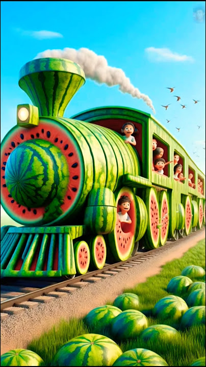 Beautiful Long Tran of Watermelon🥱🥱🤗🤗#train #watermelontrain #fruitstrain #aiart #viralshort